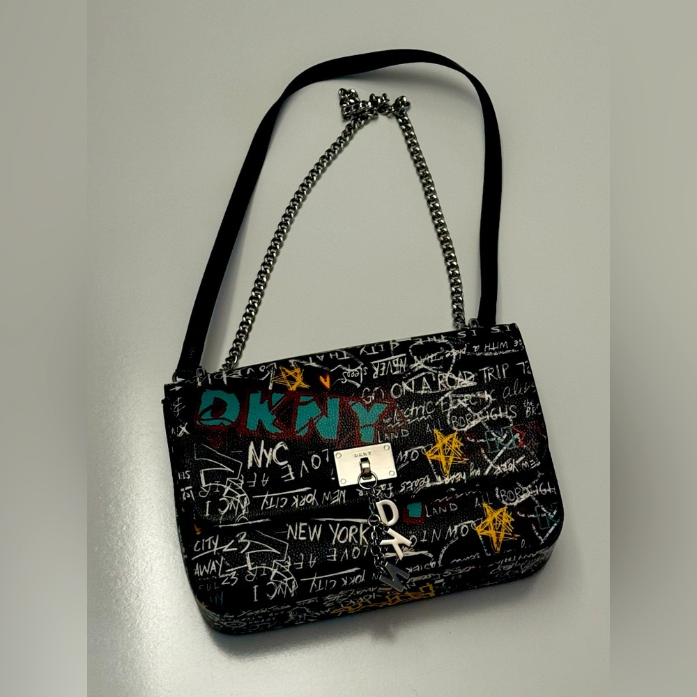 DKNY Graffiti Shoulder Bag with Chain Strap